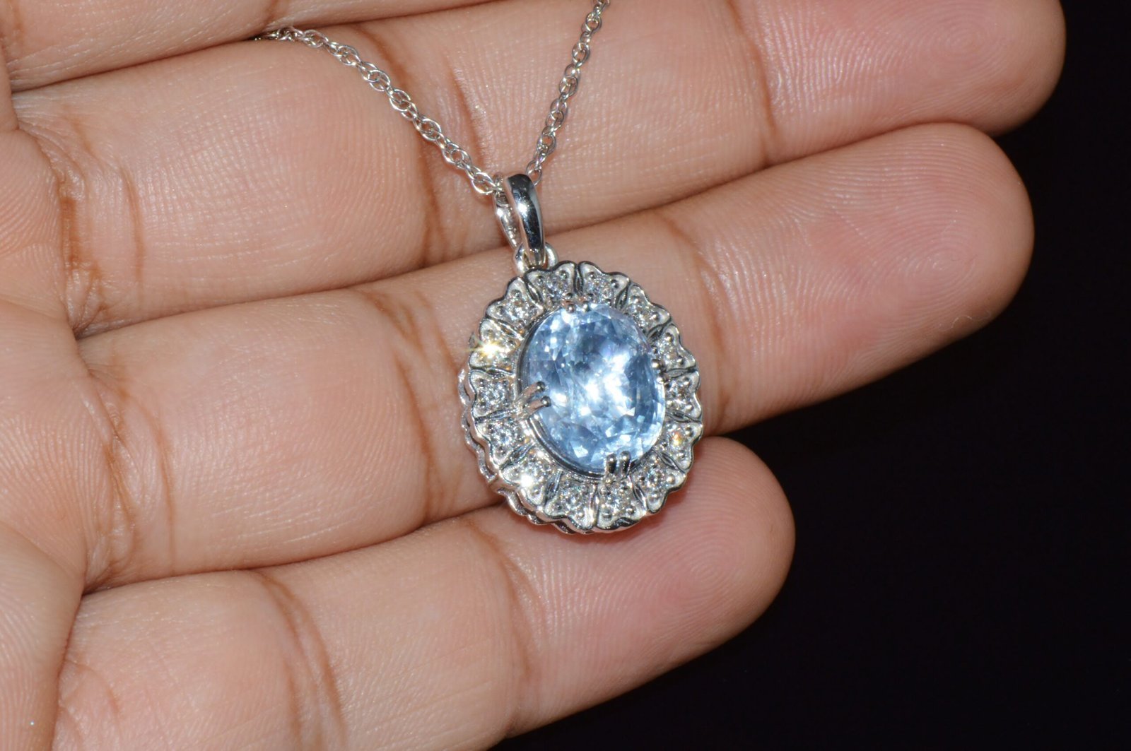 GIA Certified Natural 7.98CTS VS F Diamond Blue Sapphire 18K Solid Gold Slide Pendant Necklace