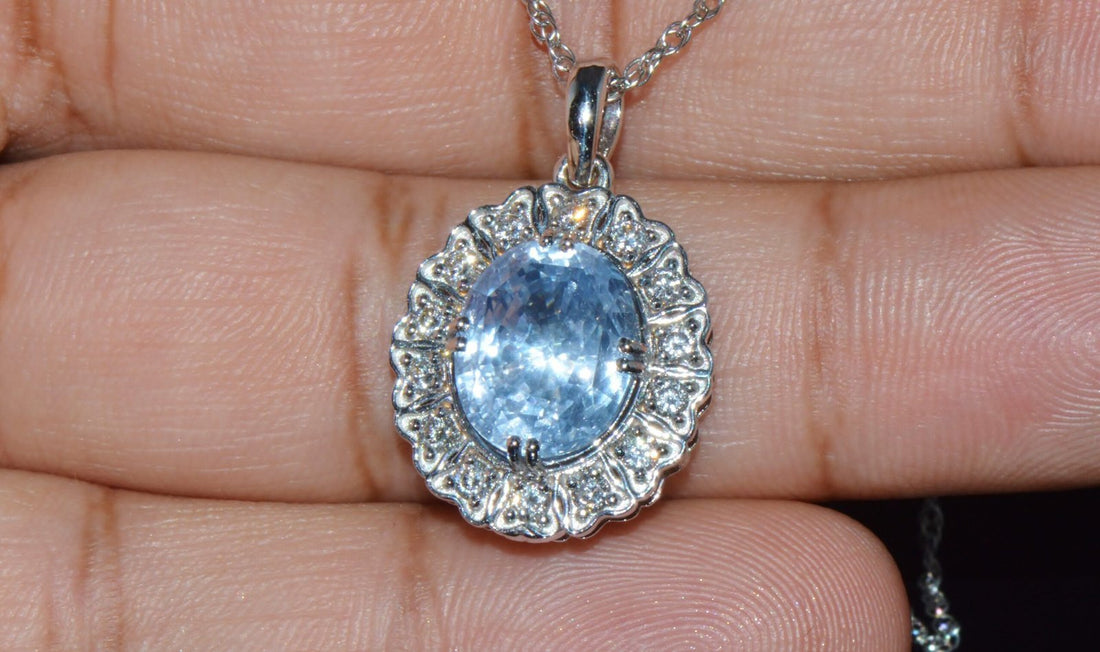 GIA Certified Natural 7.98CTS VS F Diamond Blue Sapphire 18K Solid Gold Slide Pendant Necklace