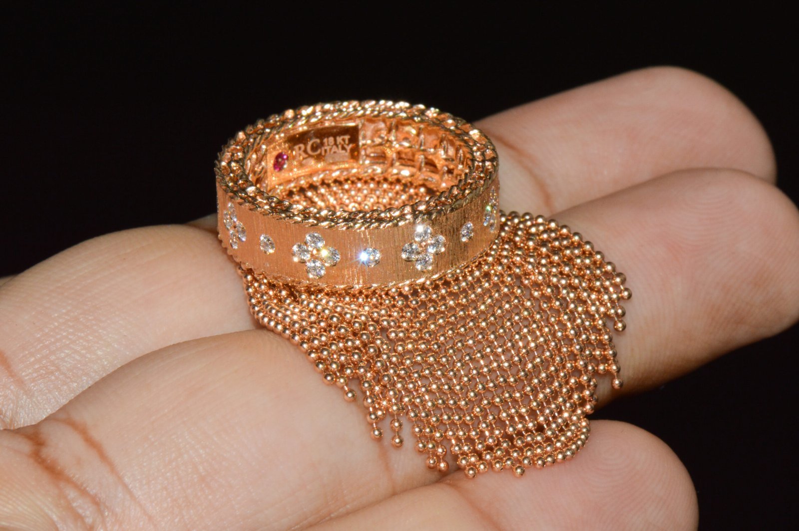Authentic Roberto Coin Princess Tassel Fringe Diamond Ring 18K Rose Gold