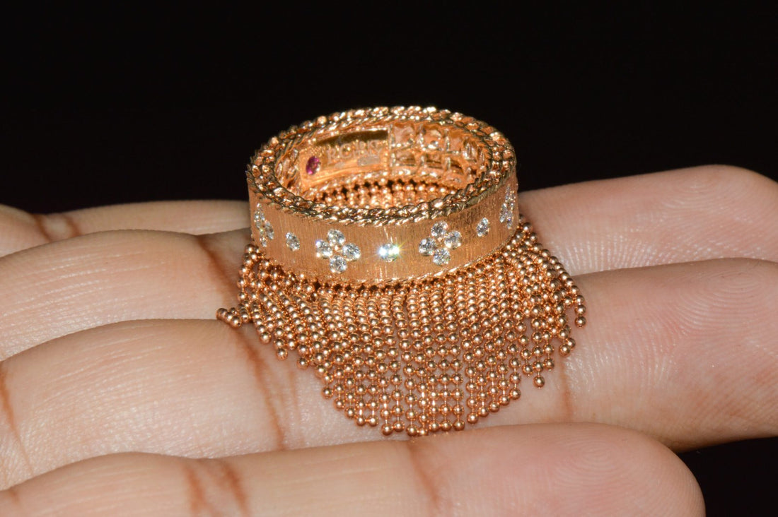 Authentic Roberto Coin Princess Tassel Fringe Diamond Ring 18K Rose Gold