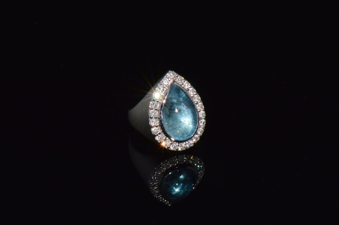 Certified Natural 6.19Cts VS F Diamond Aquamarine 18K Solid Gold Cocktail Halo Ring