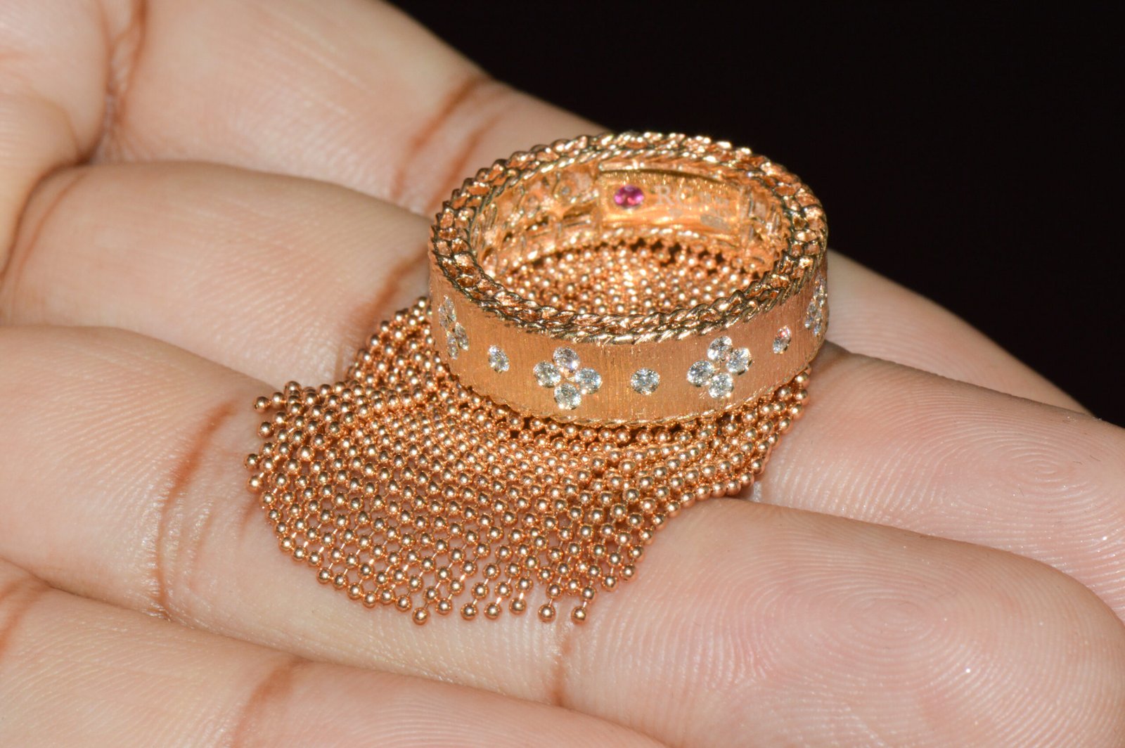 Authentic Roberto Coin Princess Tassel Fringe Diamond Ring 18K Rose Gold