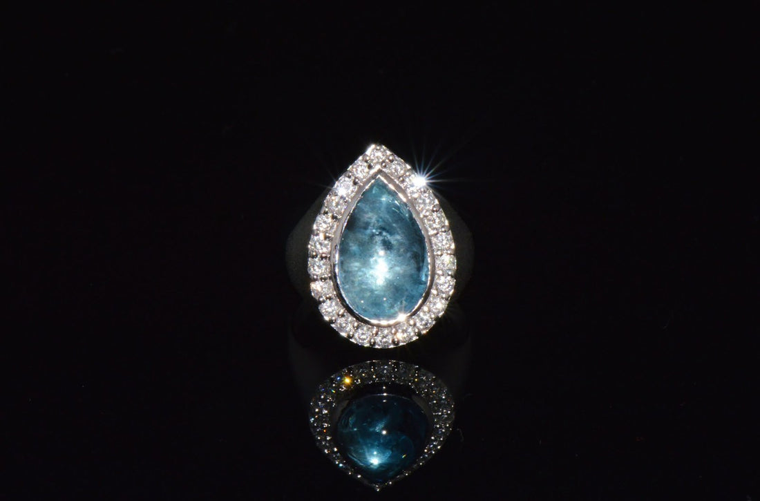 Certified Natural 6.19Cts VS F Diamond Aquamarine 18K Solid Gold Cocktail Halo Ring