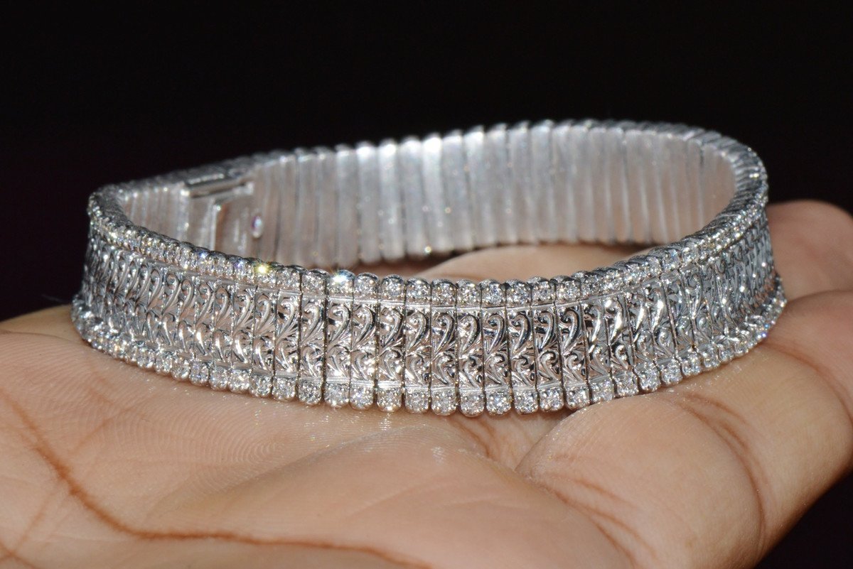 Authentic Roberto Coin 18K White Gold 2.08Cts Natural Diamond Flexible Link Bracelet