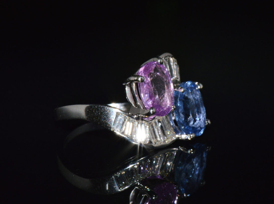 GIA Natural 6.24CTS VS F Diamond Blue And Pink Sapphire Platinum Bypass Ring Band