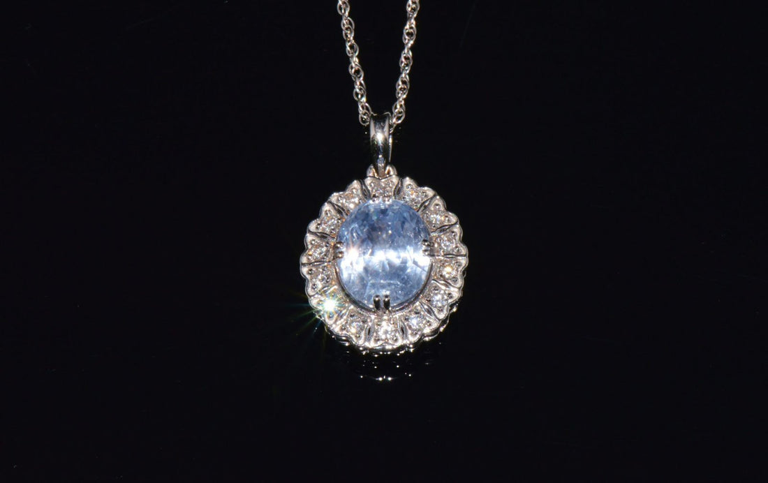 GIA Certified Natural 7.98CTS VS F Diamond Blue Sapphire 18K Solid Gold Slide Pendant Necklace