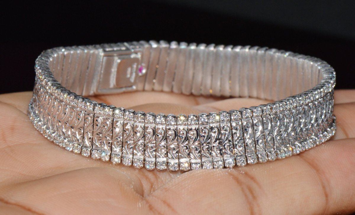 Authentic Roberto Coin 18K White Gold 2.08Cts Natural Diamond Flexible Link Bracelet