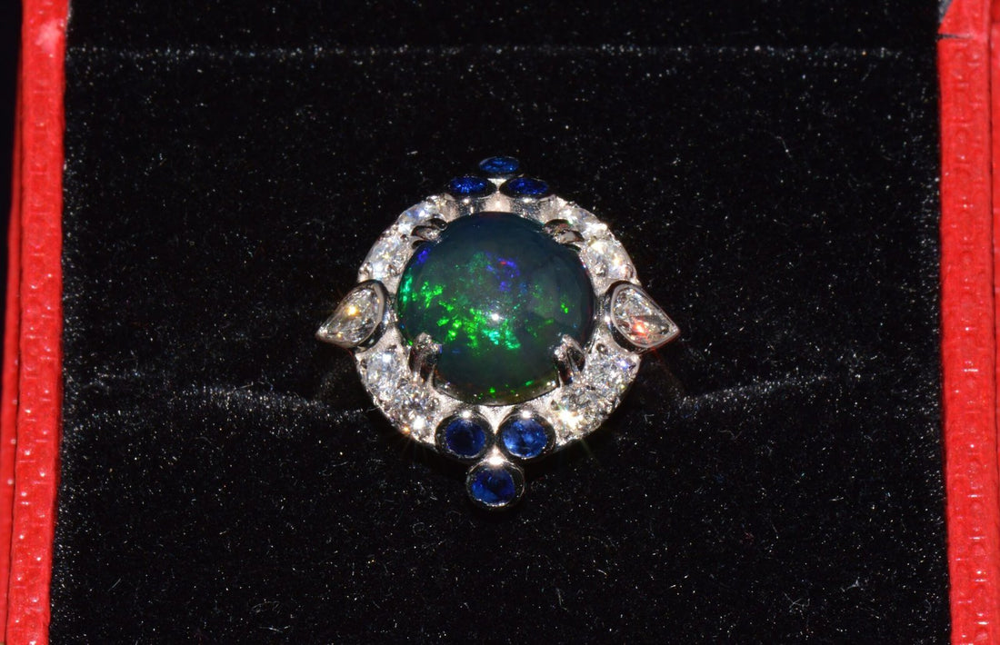 Certified Natural 4.18CTS VS F Diamond Opal Sapphire 18K Solid Gold Cocktail Ring