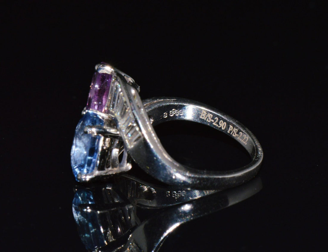 GIA Natural 6.24CTS VS F Diamond Blue And Pink Sapphire Platinum Bypass Ring Band