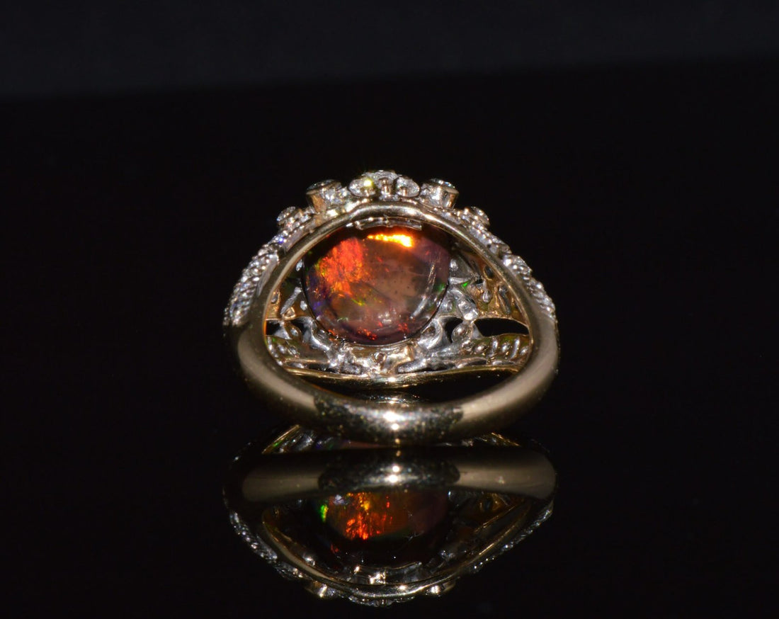 Certified Natural 2.75Cts VS F Diamond Black Opal 18K Solid Gold Bombay Dome Ring