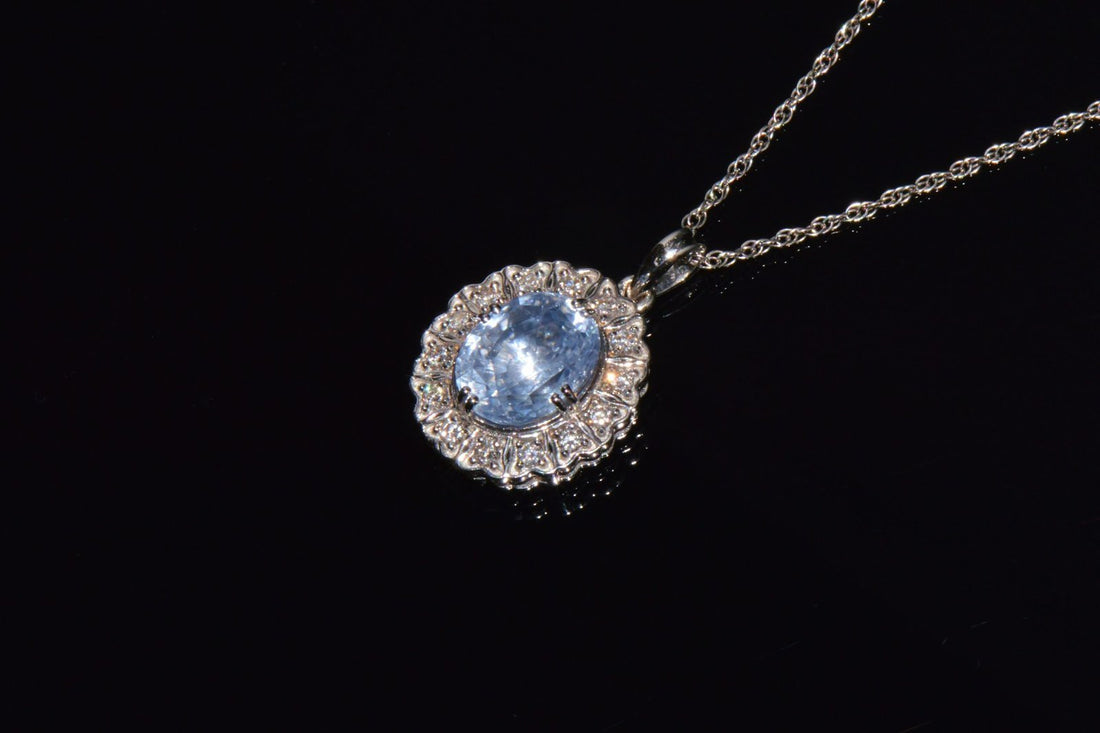 GIA Certified Natural 7.98CTS VS F Diamond Blue Sapphire 18K Solid Gold Slide Pendant Necklace
