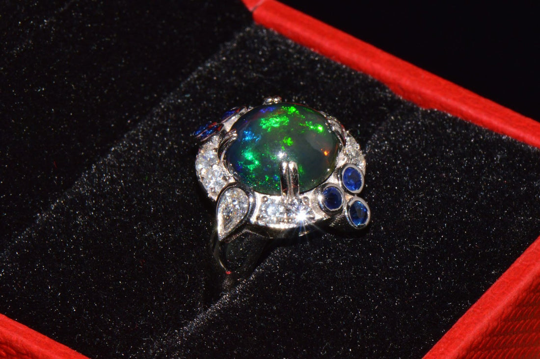 Certified Natural 4.18CTS VS F Diamond Opal Sapphire 18K Solid Gold Cocktail Ring