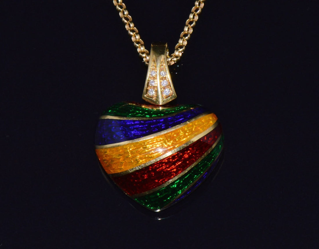 ITALIAN DESIGNER BARBERO & RICCI 18K SOLID GOLD DIAMOND ENAMEL HEART ENHANCER PENDANT CHARM