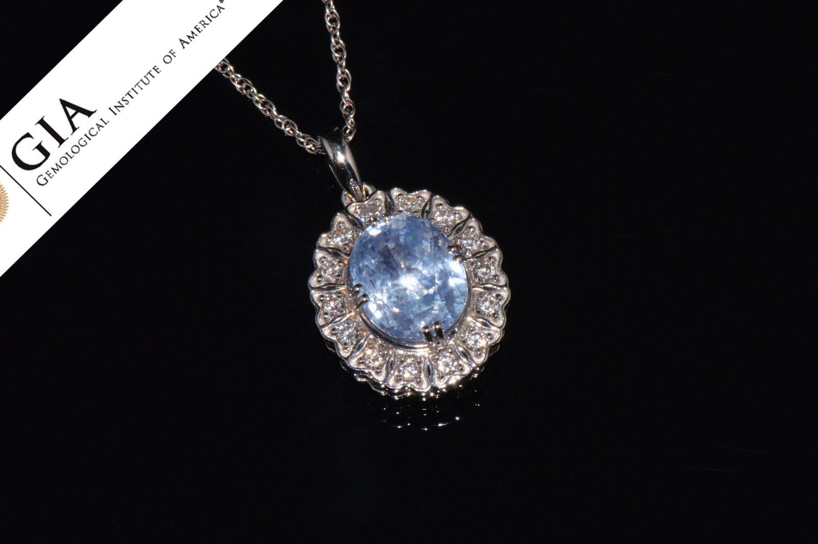 GIA Certified Natural 7.98CTS VS F Diamond Blue Sapphire 18K Solid Gold Slide Pendant Necklace