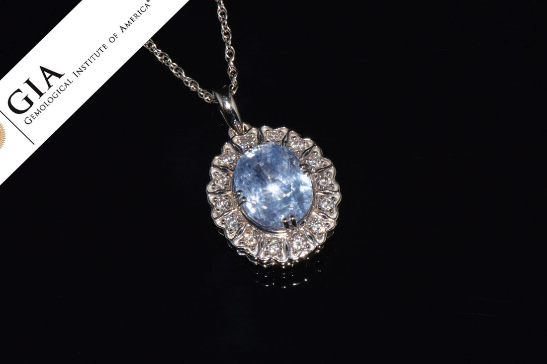 GIA Certified Natural 7.98CTS VS F Diamond Blue Sapphire 18K Solid Gold Slide Pendant Necklace