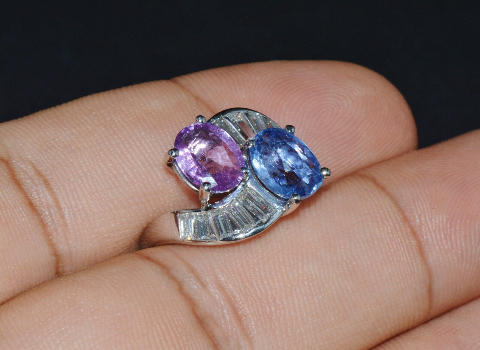 GIA Natural 6.24CTS VS F Diamond Blue And Pink Sapphire Platinum Bypass Ring Band