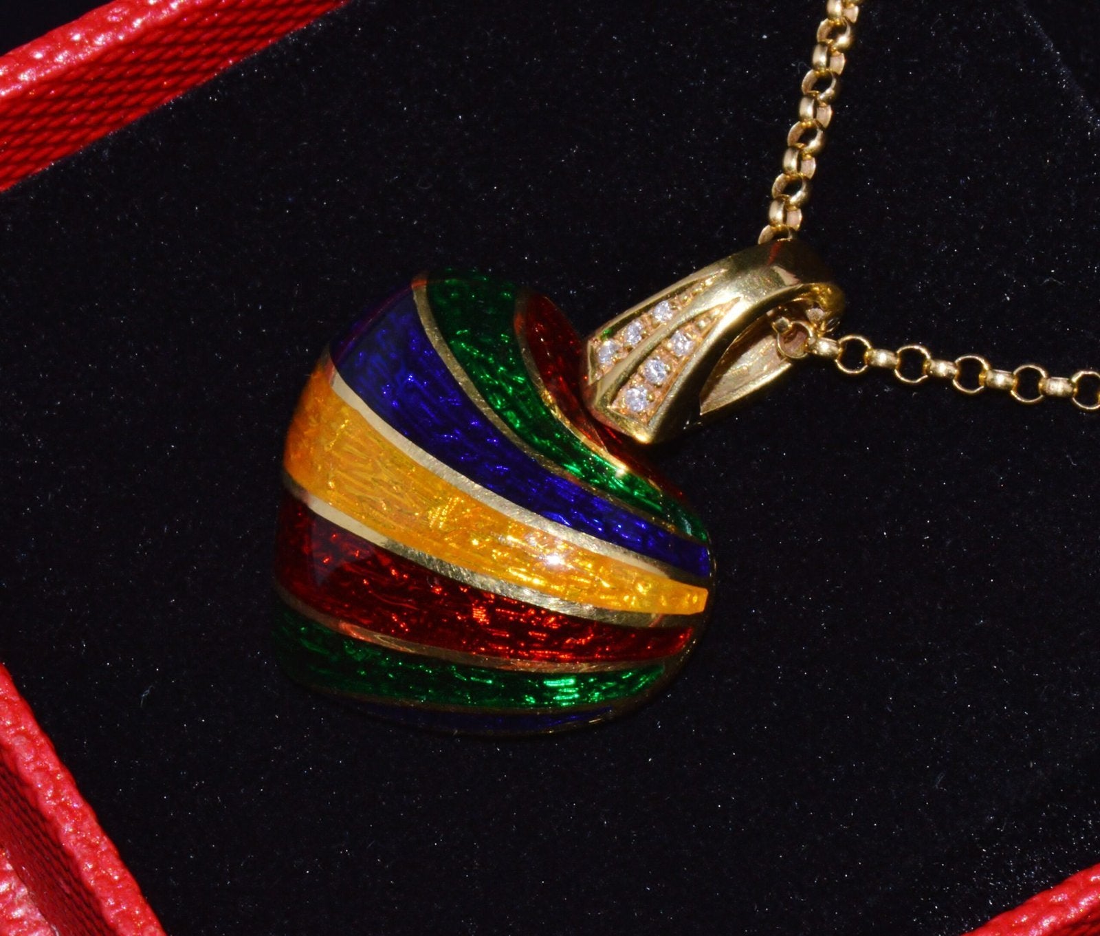 ITALIAN DESIGNER BARBERO & RICCI 18K SOLID GOLD DIAMOND ENAMEL HEART ENHANCER PENDANT CHARM