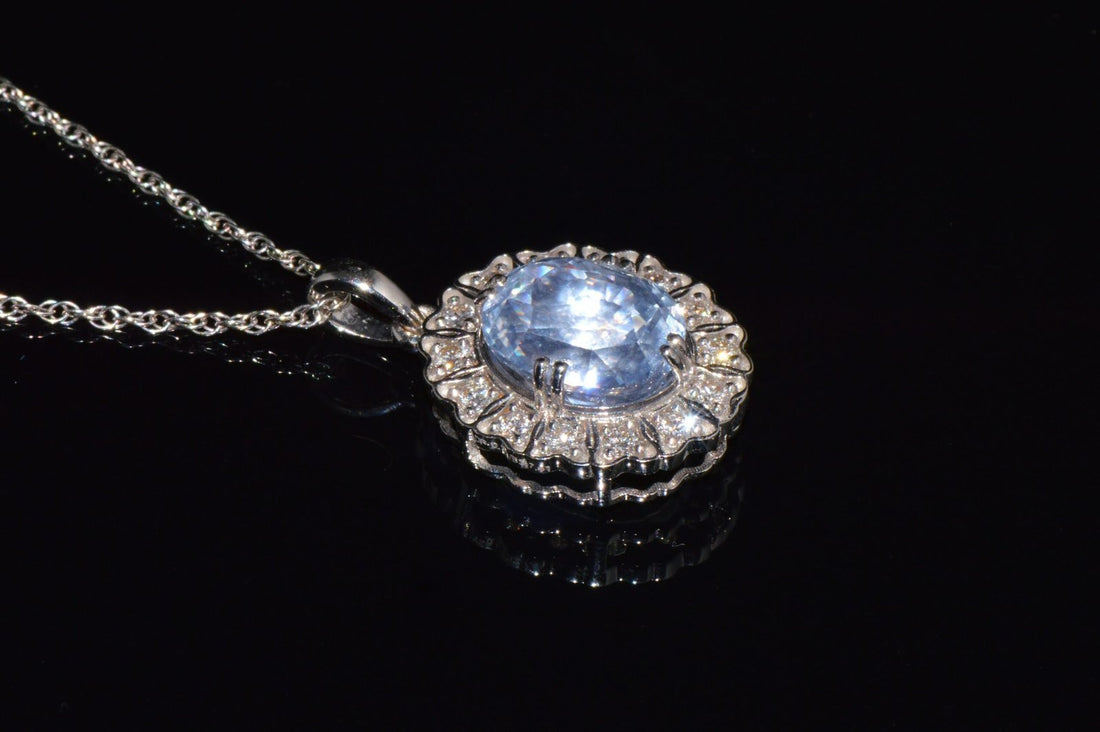 GIA Certified Natural 7.98CTS VS F Diamond Blue Sapphire 18K Solid Gold Slide Pendant Necklace