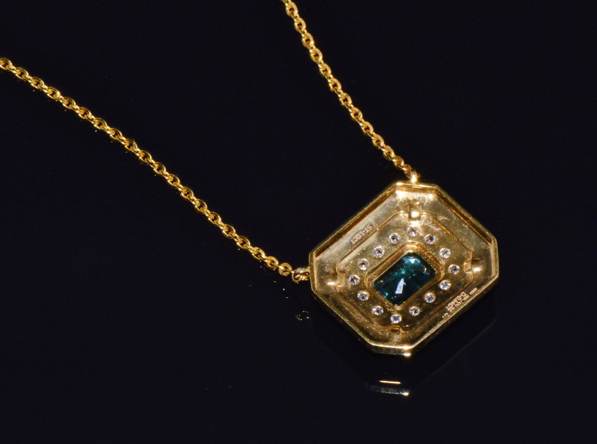 GIA Certified Natural 1.76Cts Emerald Diamond 18K Solid Gold Necklace
