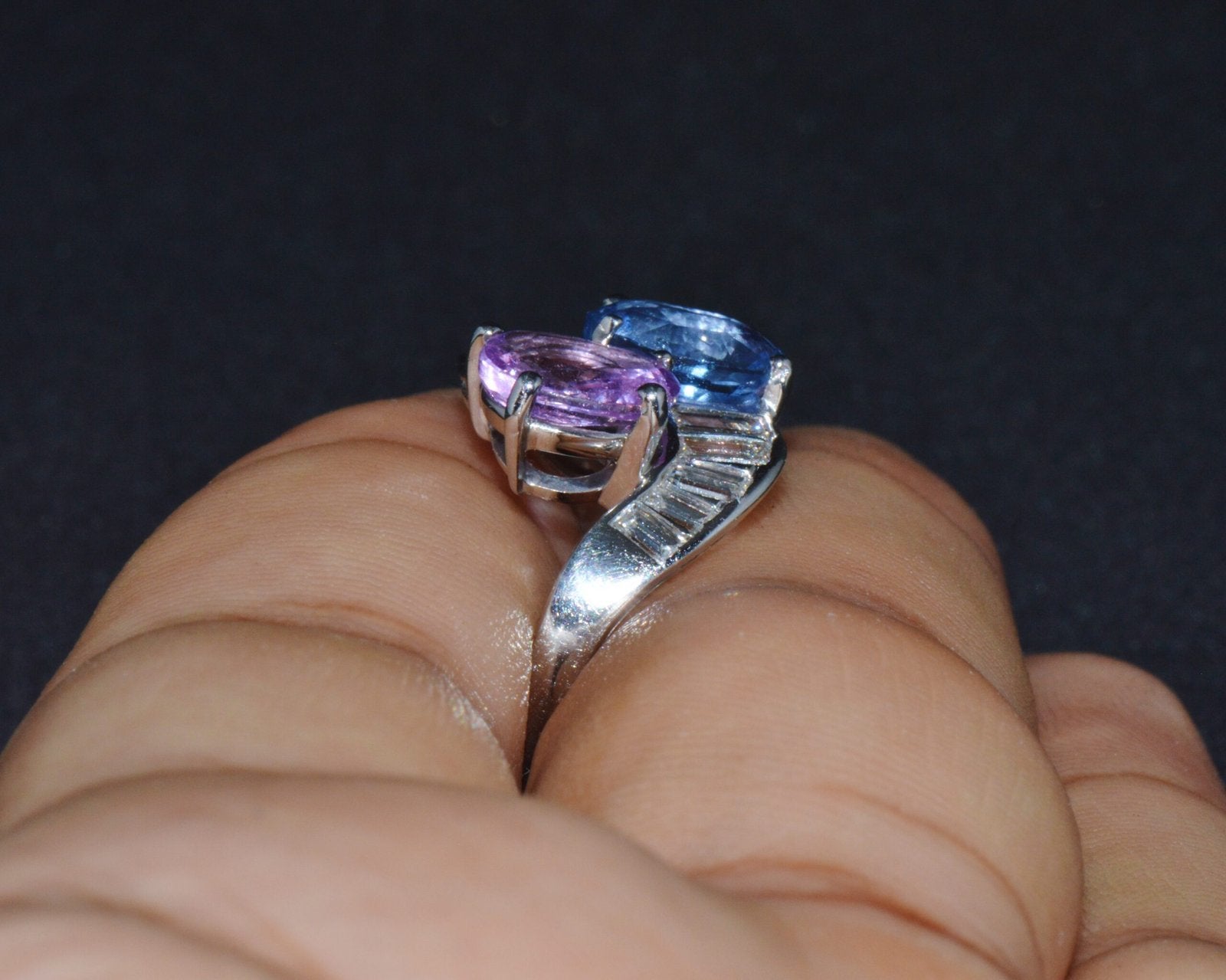 GIA Natural 6.24CTS VS F Diamond Blue And Pink Sapphire Platinum Bypass Ring Band