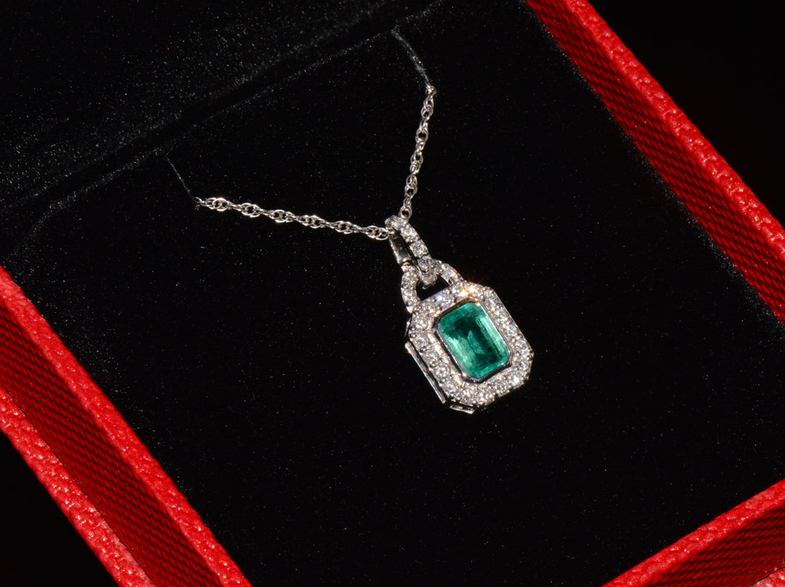 Certified Natural 2.06CTS Emerald & Diamond 18K White Gold Pendant Charm