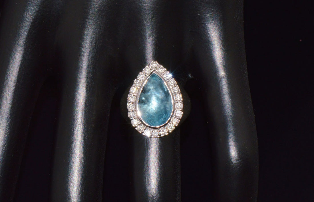 Certified Natural 6.19Cts VS F Diamond Aquamarine 18K Solid Gold Cocktail Halo Ring