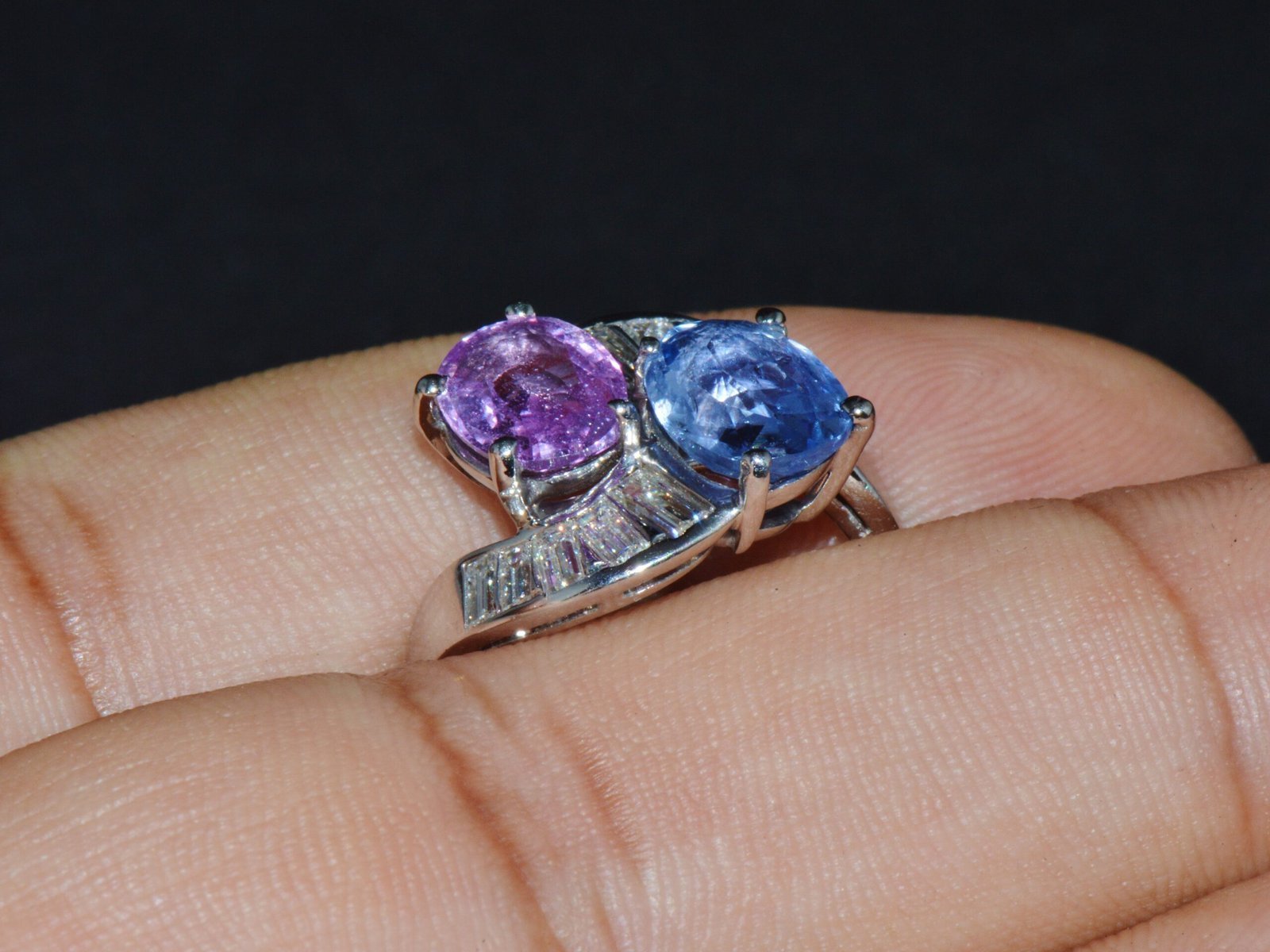 GIA Natural 6.24CTS VS F Diamond Blue And Pink Sapphire Platinum Bypass Ring Band