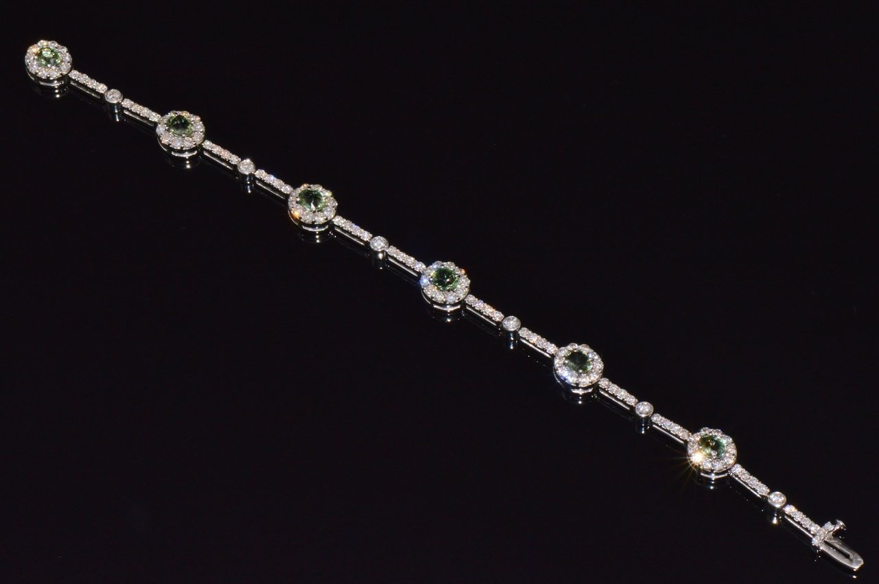 Certified Natural 6.74CTS VS F Diamond Green Sapphire 18K Solid Gold Tennis Stacking Bracelet
