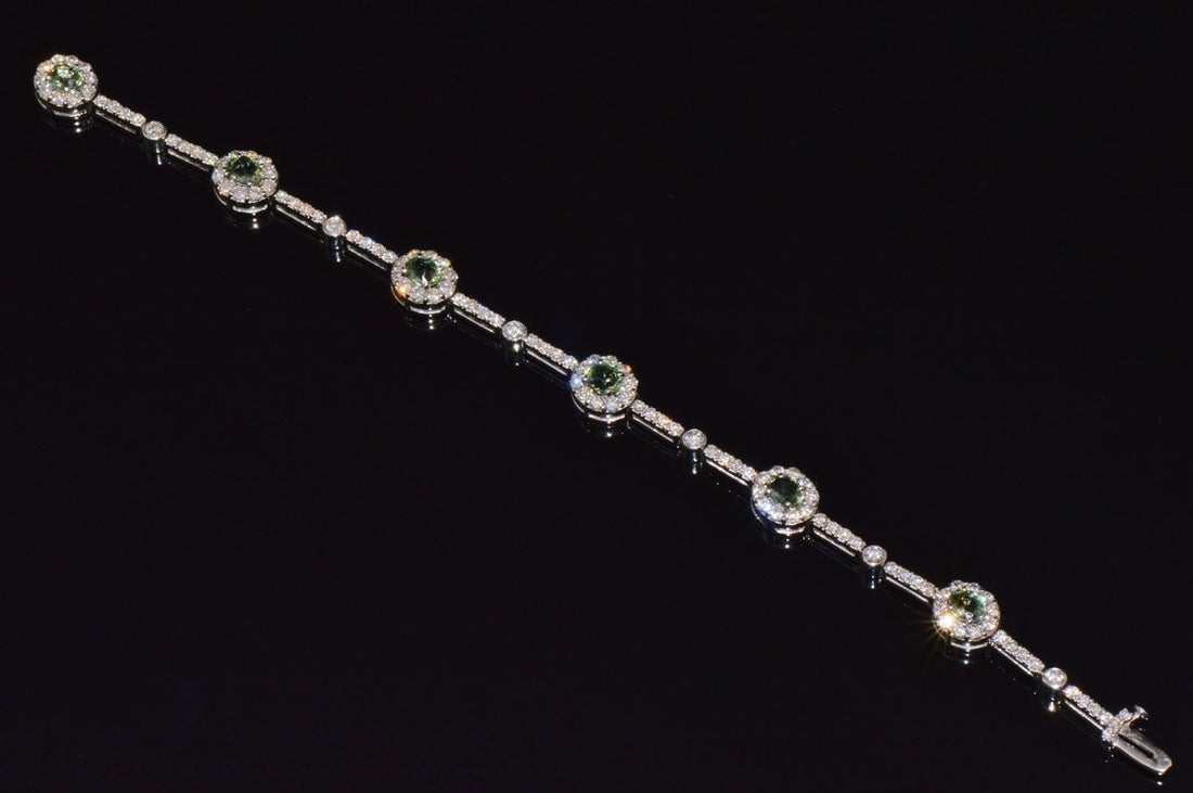 Certified Natural 6.74CTS VS F Diamond Green Sapphire 18K Solid Gold Tennis Stacking Bracelet