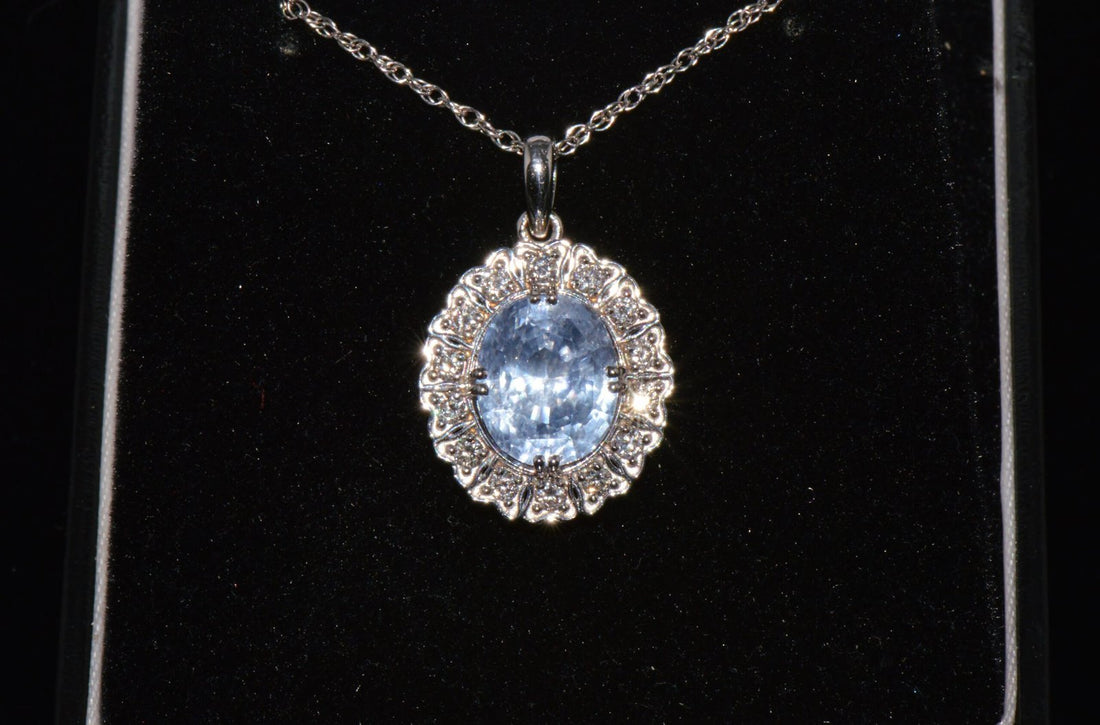 GIA Certified Natural 7.98CTS VS F Diamond Blue Sapphire 18K Solid Gold Slide Pendant Necklace