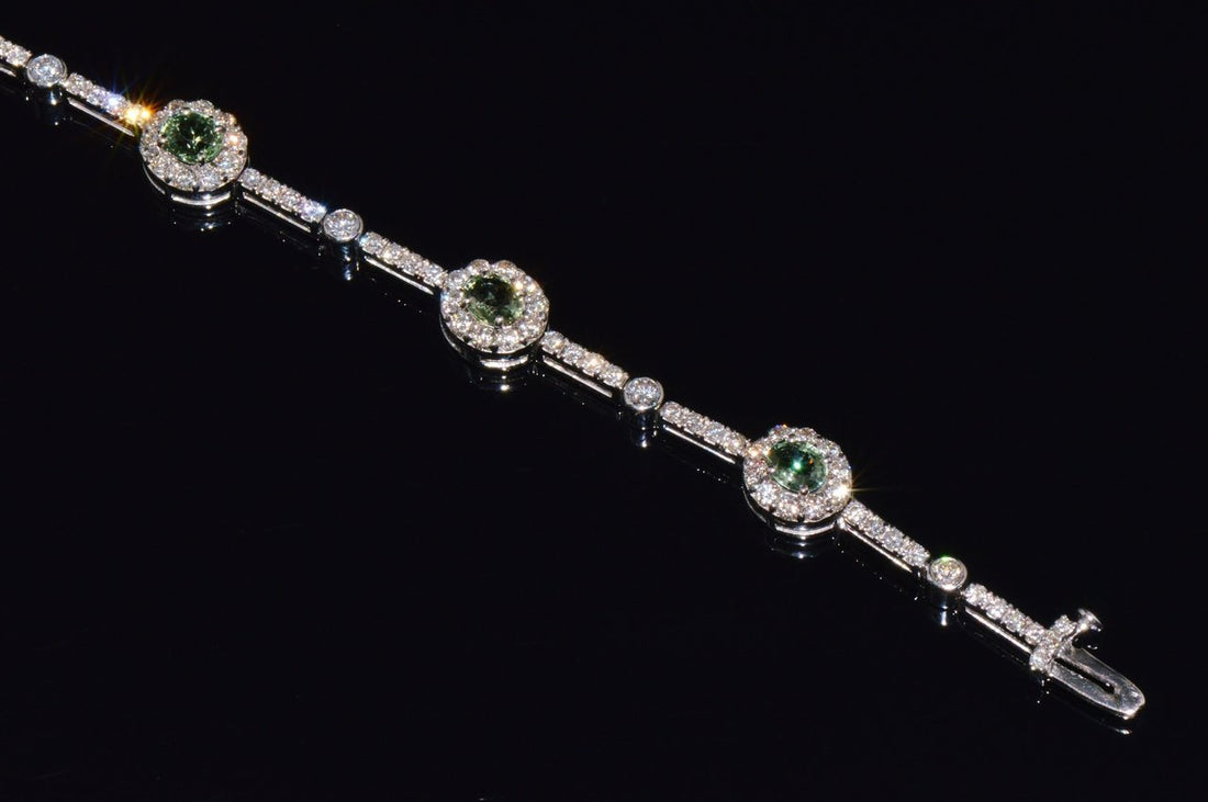 Certified Natural 6.74CTS VS F Diamond Green Sapphire 18K Solid Gold Tennis Stacking Bracelet