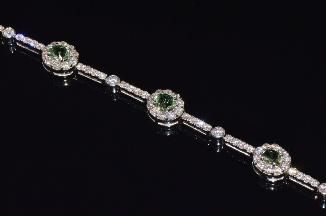 Certified Natural 6.74CTS VS F Diamond Green Sapphire 18K Solid Gold Tennis Stacking Bracelet