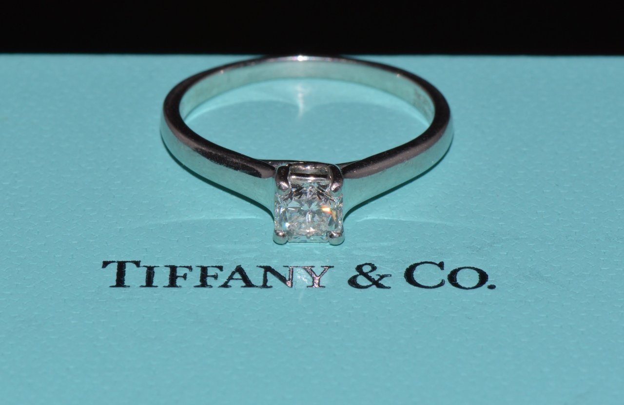 Authentic Tiffany & Co. Lucida Natural .50Cts VS1 F Diamond  950 Platinum Engagement Ring