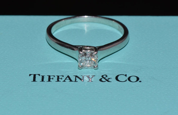 Authentic Tiffany & Co. Lucida Natural .50Cts VS1 F Diamond  950 Platinum Engagement Ring