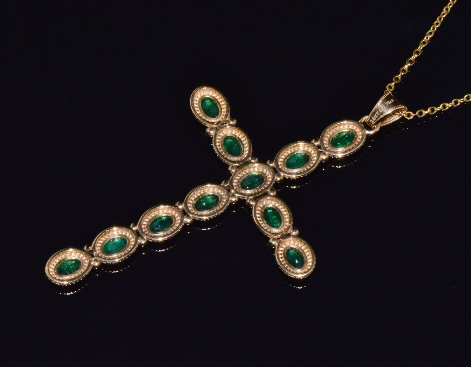 Certified Natural 2.78Cts Emerald 18K 750 Solid Gold Filigree Cross Byzantine Etruscan Pendant