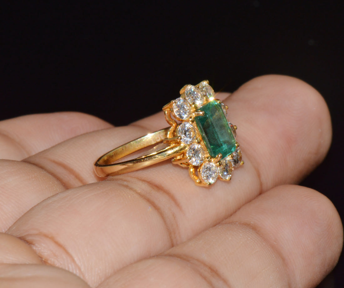 Certified Natural 2.73CTS Diamond Emerald 18K Gold Dinner Halo Ring