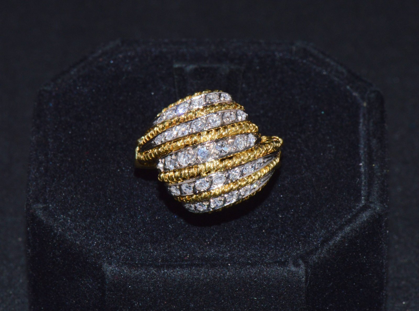 Vintage Natural .60Cts VS G Diamond 18K Solid Gold 2 Tone Dome Cocktail Ring