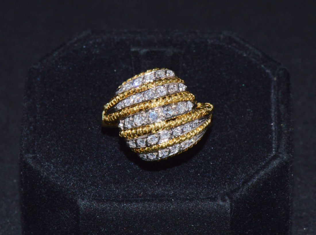 Vintage Natural .60Cts VS G Diamond 18K Solid Gold 2 Tone Dome Cocktail Ring