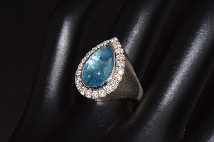 Certified Natural 6.19Cts VS F Diamond Aquamarine 18K Solid Gold Cocktail Halo Ring