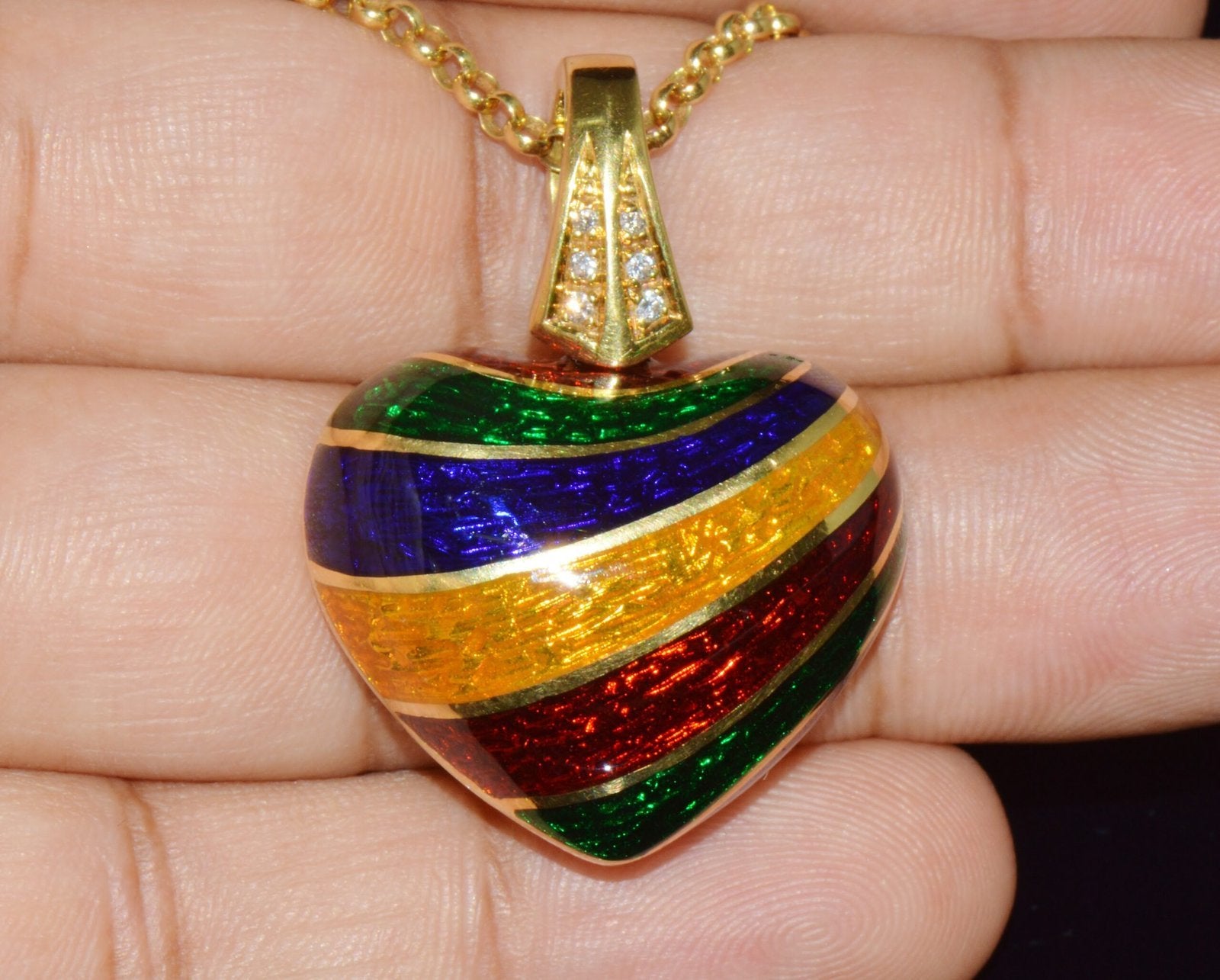 ITALIAN DESIGNER BARBERO & RICCI 18K SOLID GOLD DIAMOND ENAMEL HEART ENHANCER PENDANT CHARM