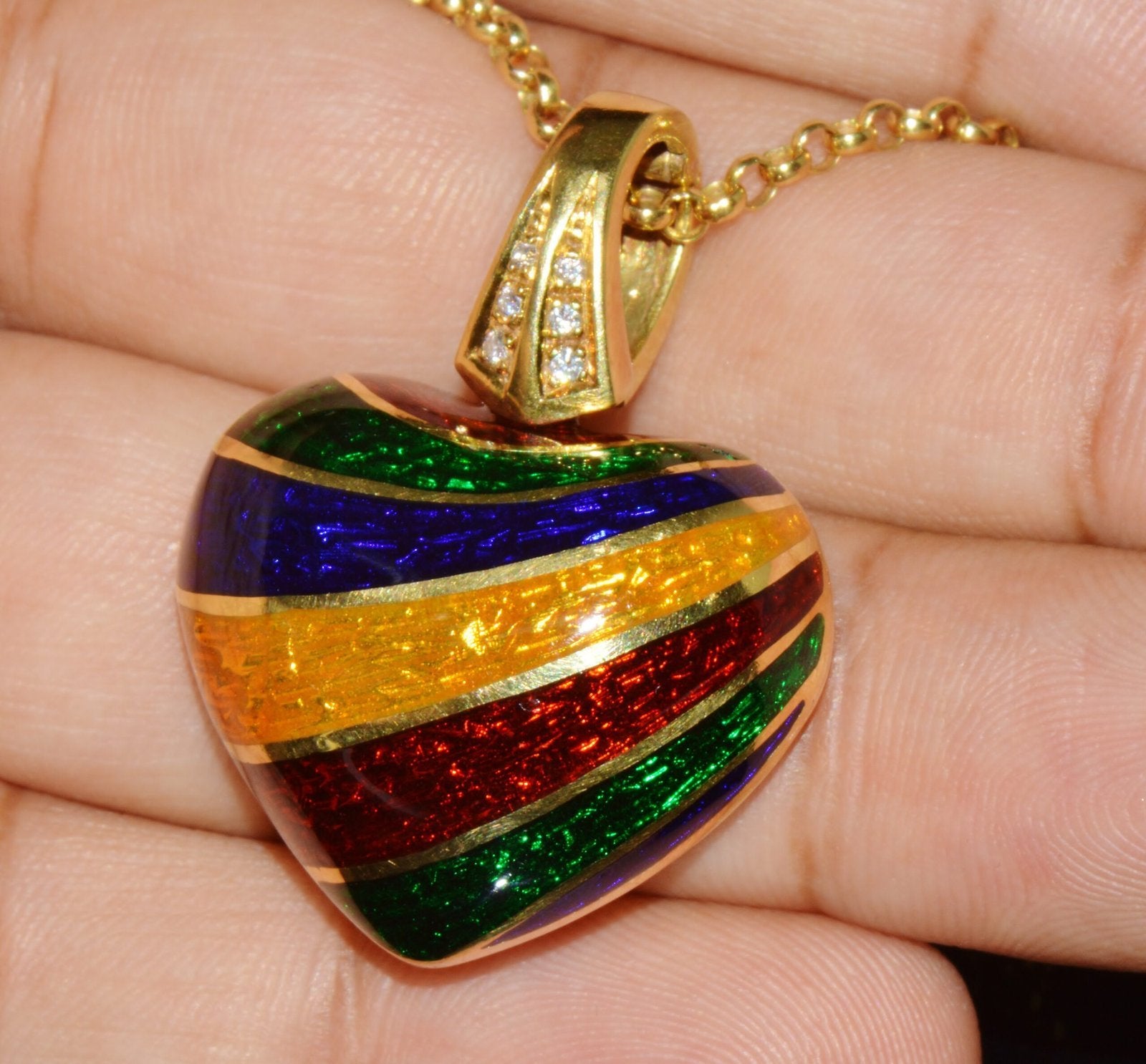 ITALIAN DESIGNER BARBERO & RICCI 18K SOLID GOLD DIAMOND ENAMEL HEART ENHANCER PENDANT CHARM