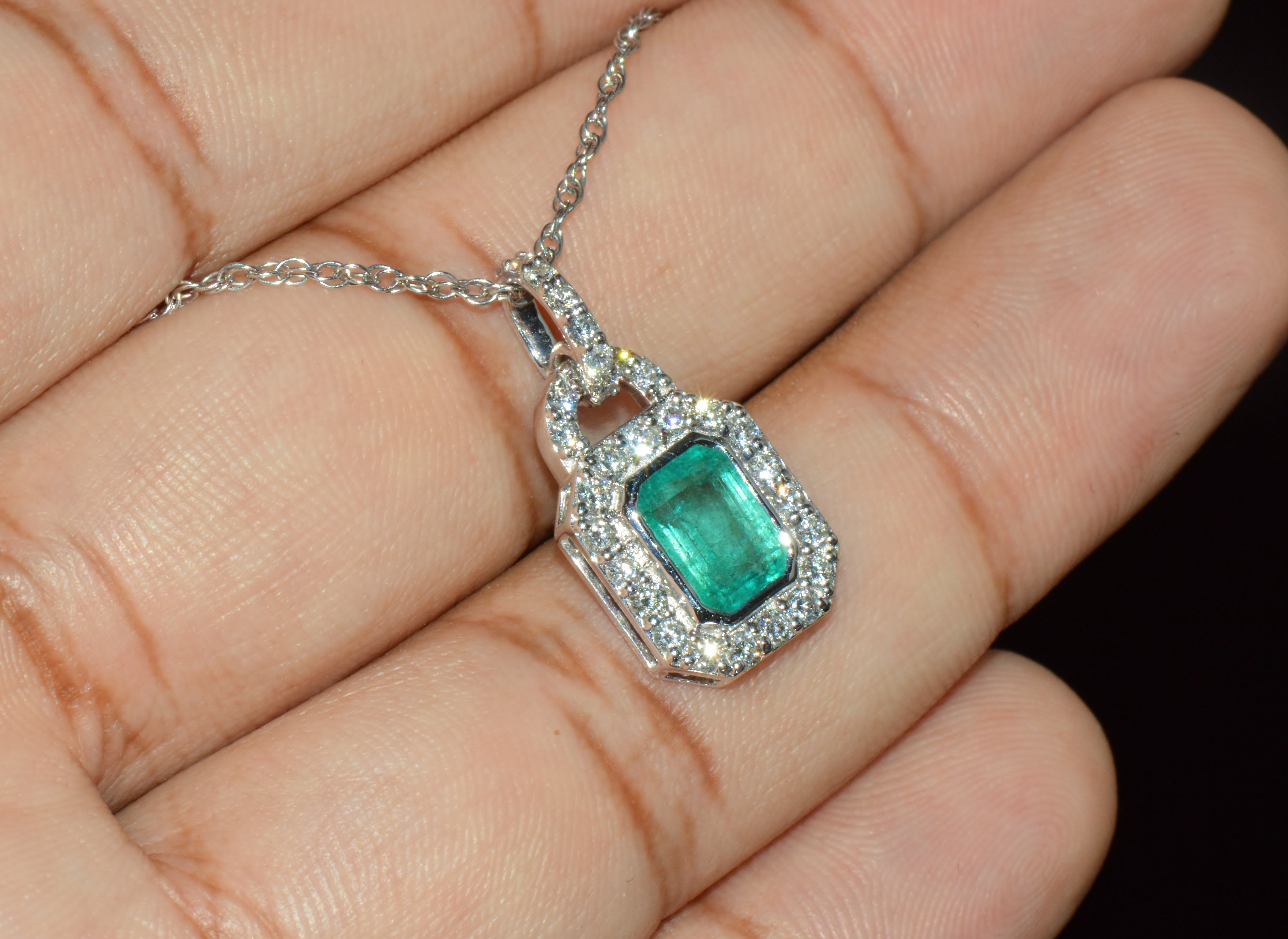 Certified Natural 2.06CTS Emerald & Diamond 18K White Gold Pendant Charm