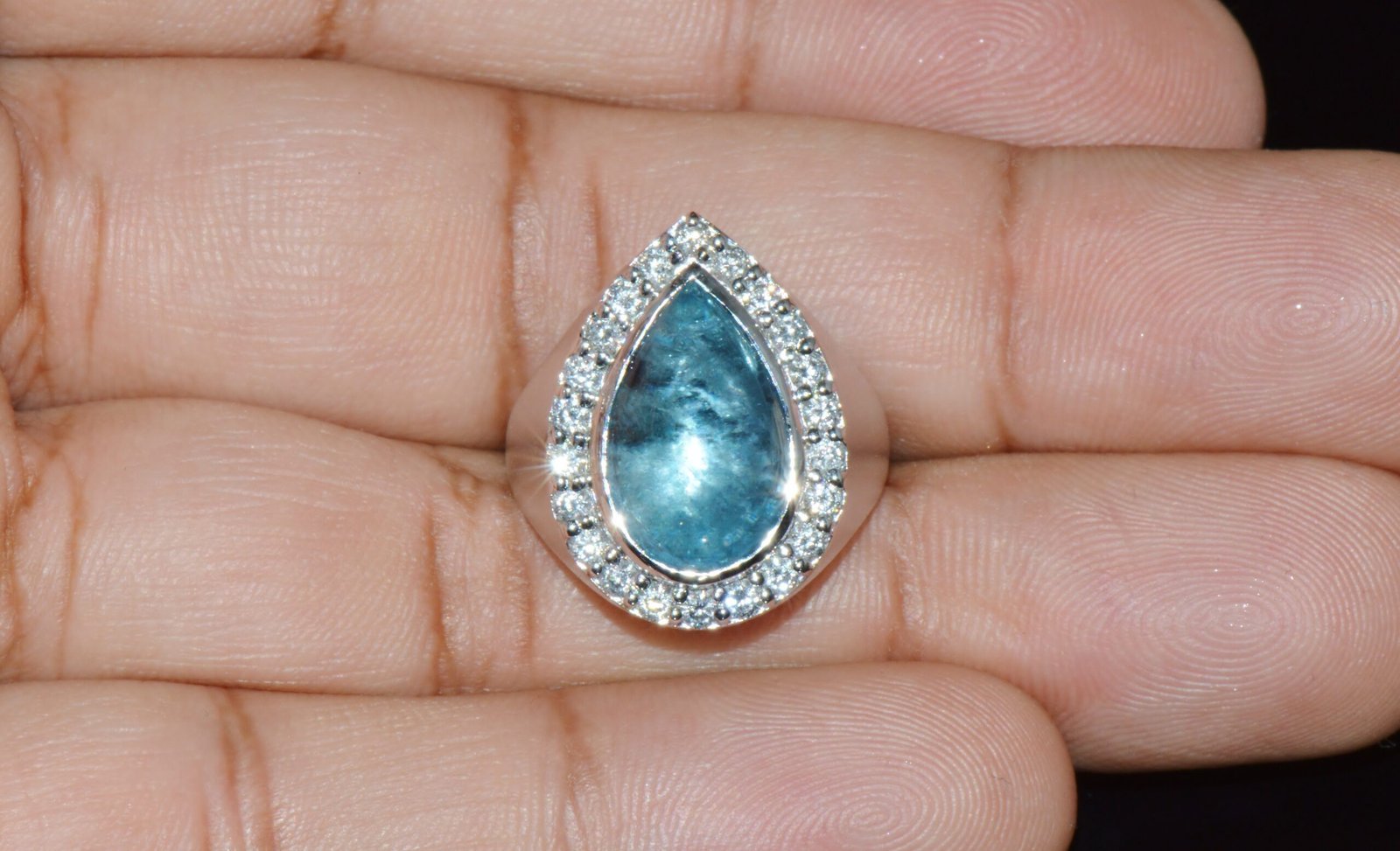 Certified Natural 6.19Cts VS F Diamond Aquamarine 18K Solid Gold Cocktail Halo Ring