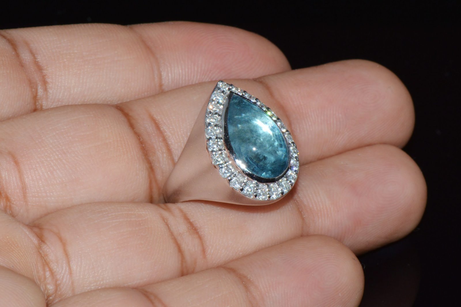 Certified Natural 6.19Cts VS F Diamond Aquamarine 18K Solid Gold Cocktail Halo Ring