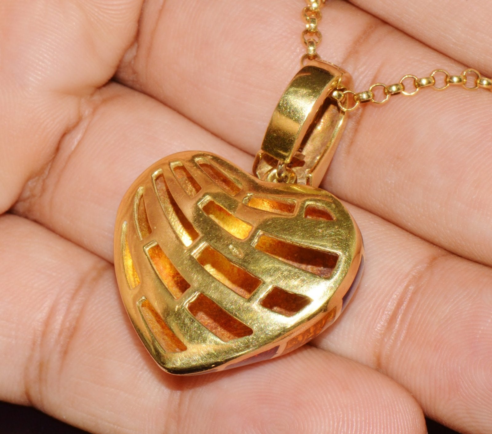 ITALIAN DESIGNER BARBERO & RICCI 18K SOLID GOLD DIAMOND ENAMEL HEART ENHANCER PENDANT CHARM