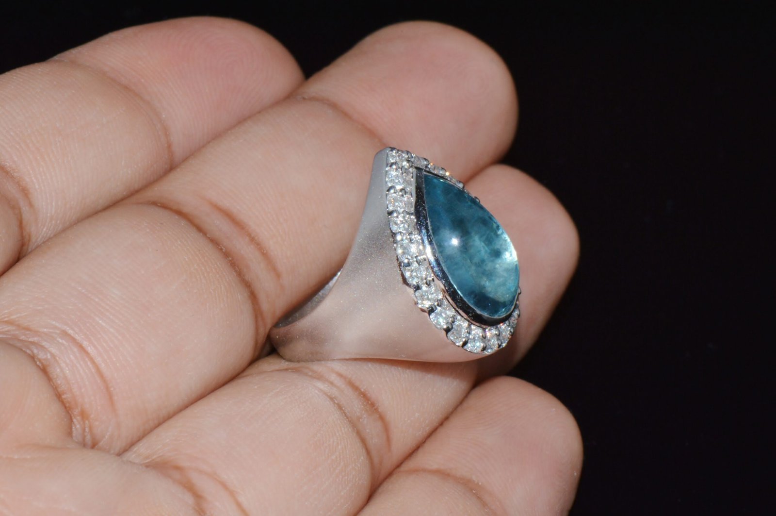Certified Natural 6.19Cts VS F Diamond Aquamarine 18K Solid Gold Cocktail Halo Ring