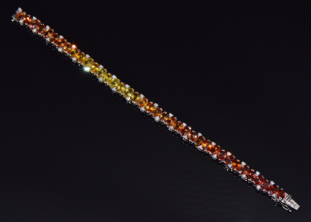 Certified Natural 26.80CTS VS F Diamond Sunset Gradient Sapphire 18K Solid Gold Tennis Stacking Bracelet