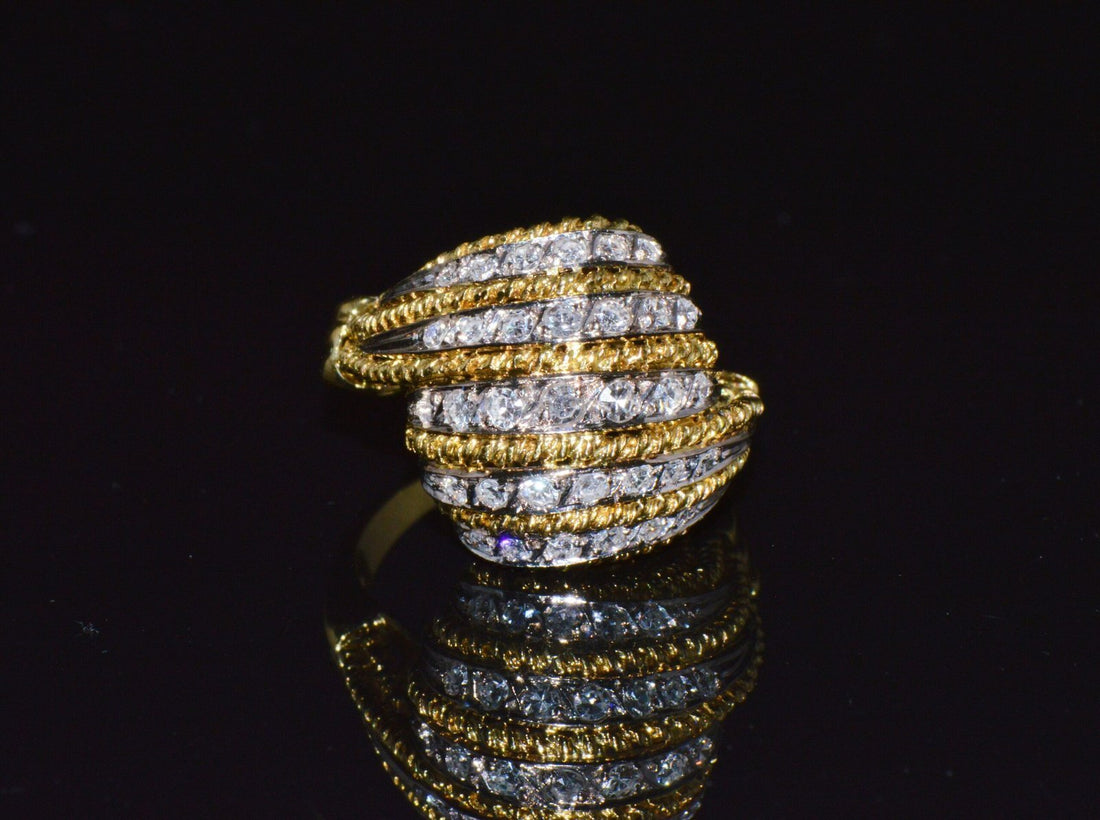 Vintage Natural .60Cts VS G Diamond 18K Solid Gold 2 Tone Dome Cocktail Ring