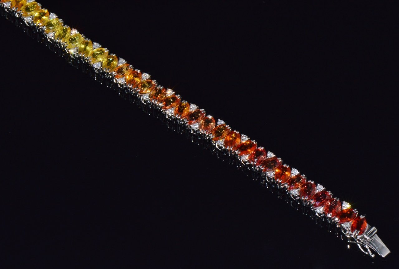 Certified Natural 26.80CTS VS F Diamond Sunset Gradient Sapphire 18K Solid Gold Tennis Stacking Bracelet