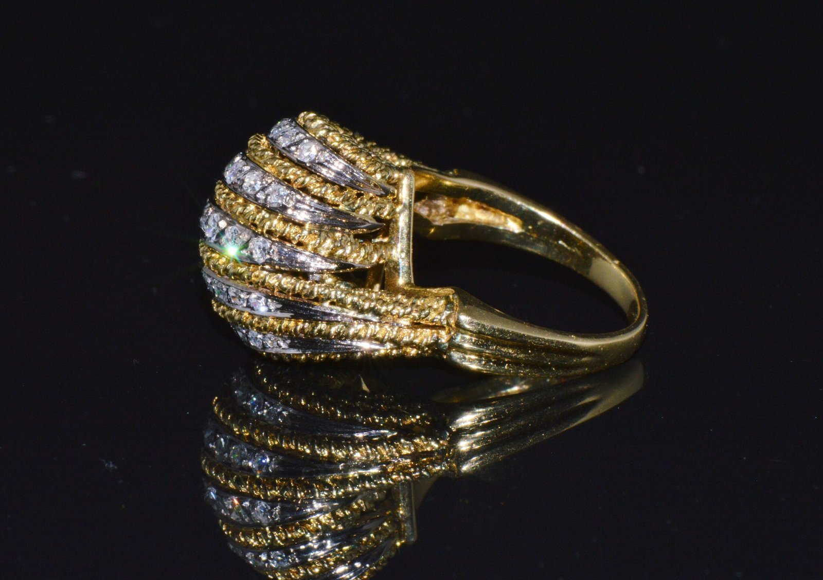 Vintage Natural .60Cts VS G Diamond 18K Solid Gold 2 Tone Dome Cocktail Ring